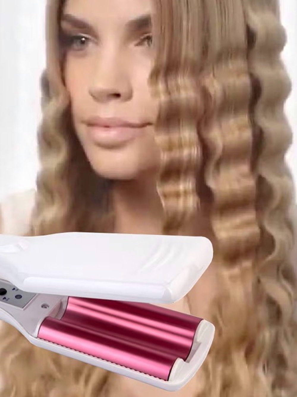White and Pink Hair Waver Iron